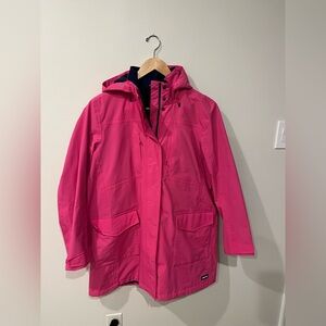 Lands' End Women’s XL Pink Hooded Raincoat Jacket with Fleece Lining
